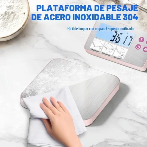 Vista 8 de Báscula de cocina recargable de 33 libras, báscula de alimentos de acero