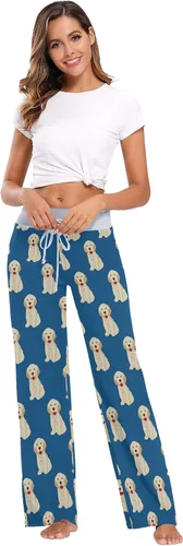 Vista 6 de XUWU Pantalones de pijama para mujer, cómodos, casuales, palazzo, pierna ancha