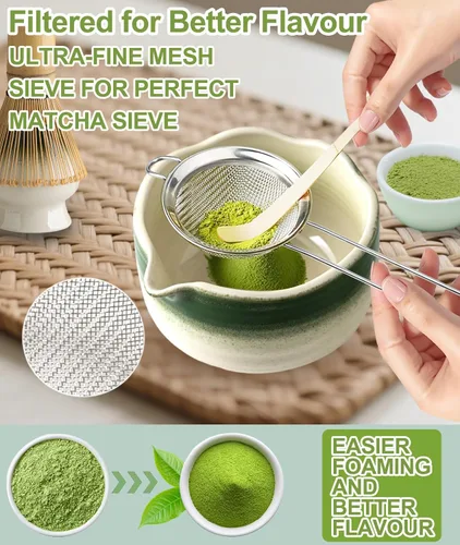 Vista 3 de JBER Juego de matcha, 7 piezas de batidor de cerámica Matcha para ceremonia Gradiente Verde