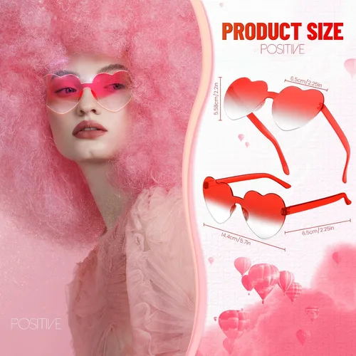Vista 2 de WFEANG Heart Shaped Sunglasses for Women,Heart Glasses for Adult Pink Sunglasses Party Favors Rimless Sunglasses