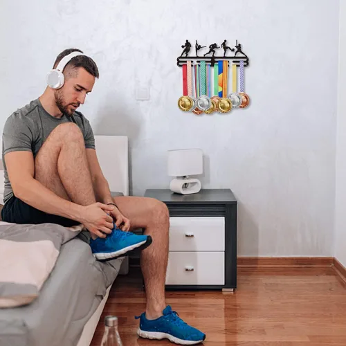 Vista 3 de SUPERDANT Muchos tipos de medallas deportivas, silueta de atleta, soporte de medallas montado en la pared, estante de exhibición de medallas