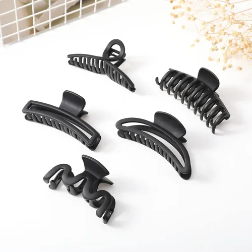 Vista 5 de 5 pinzas de pelo grandes para cabello grueso, pinzas de pelo grandes de plátano para mujeres, antideslizantes, de sujeción fuerte (negro mate)