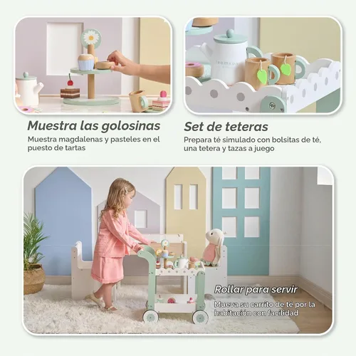 Vista 8 de Teamson Kids Carro de postre para sorber por la tarde, blanco/verde menta