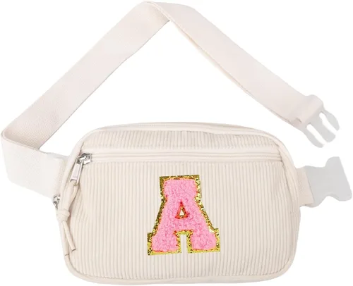 Vista 8 de Riñonera cruzada pequeña para mujeres y hombres, bolsa cruzada para deportes, viajes, correr, entrenamiento casual, pana beige-rosa A, A