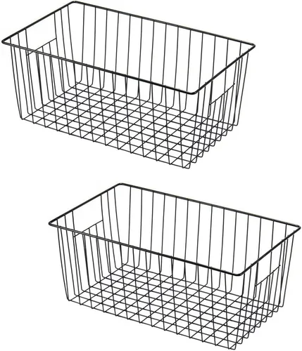 Vista 11 de Canastas organizadoras de almacenamiento de alambre de 16 pulgadas para congelador, cubo de refrigerador para el hogar con asas integradas