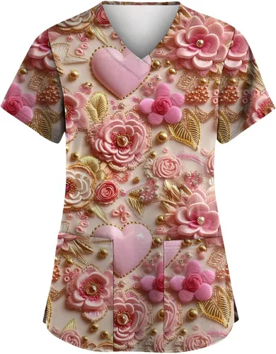 Vista 31 de Camisetas de uniforme médico de Navidad para mujer, talla grande, estampado ##896-Multicolor
