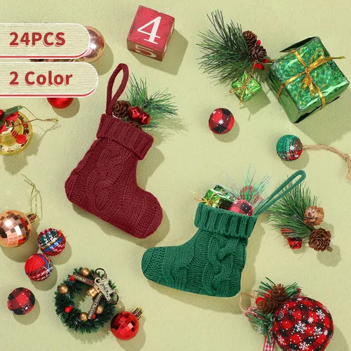 Vista 5 de Jerify 24 mini medias de Navidad de 3.94 pulgadas, calcetines de punto pequeños de Navidad, calcetines colgantes de Navidad, adornos rústicos
