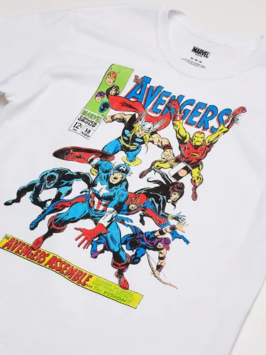 Vista 2 de Marvel Camiseta para hombre de los Vengadores Comics Crew, Azul marino jaspeado