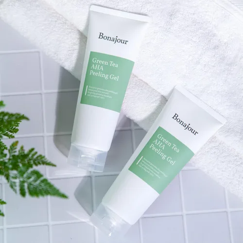 Vista 2 de [BONAJOUR] Gel exfoliante facial profundo AHA de té verde – Mejor gel exfoliante facial profundo de belleza vegana coreana AHA 5.1 onzas líquidas