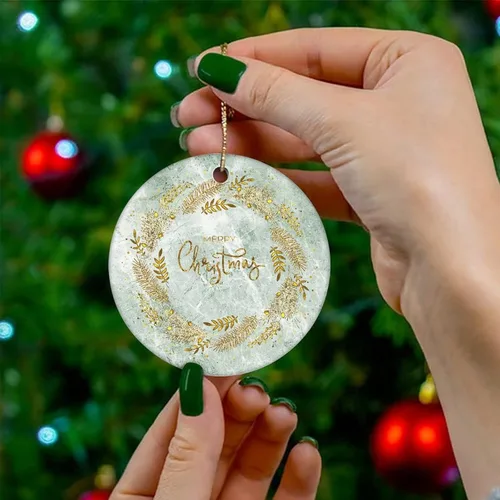 Vista 4 de Cheyan Adorno de Navidad de mármol de Navidad, adorno de árbol de Navidad para decoración del hogar, adorno de porcelana de mármol natural, adorno