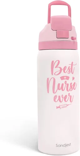Vista 21 de Botella de agua aislada de acero inoxidable SANDJEST con pajita para deportes y viajes, la mejor tía de siempre, 946ml, regalos para mujeres, día
