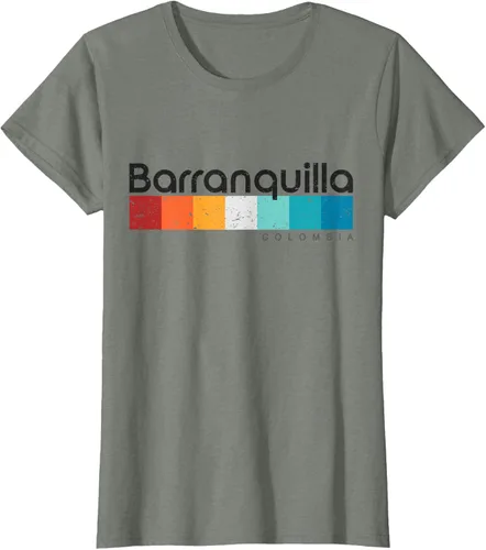 Vista 17 de Barranquilla Colombia - Camiseta de diseño vintage de estilo retro, Blanco, S