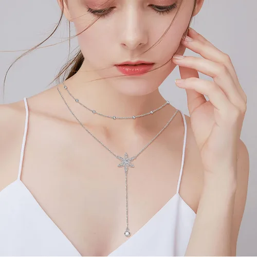 Vista 4 de YinShan Collar con colgante de plata de ley 925 con circonita cúbica estrella copo de nieve lágrima para mujeres y niñas Plata esterlina Circonia