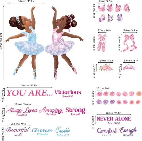 Vista 6 de DECOWALL SG2-2319 Chica Negra Bailarina Mágica Pegatinas de Pared Calcomanías Afro Arte Mujeres Inspirador Dormitorio Guardería Regalo Hermosa Sala