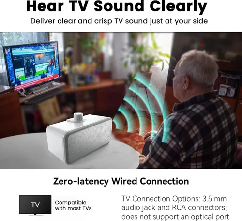Vista 2 de ANSTEN - Altavoces con cable para TV sin demora, altavoces de TV de voz transparentes con cable 5M Long Cord, Personal Speaker with Headphone