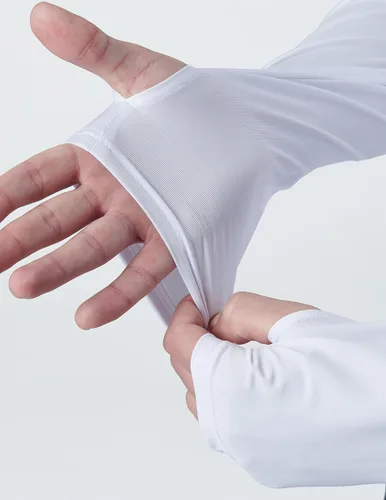 Vista 3 de Paquete de 3 camisetas de manga larga Dry Fit para hombre, camisetas ligeras de rendimiento atlético con agujeros para el pulgar para senderismo