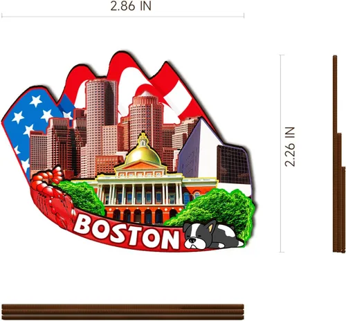 Vista 3 de Imán de madera de Boston de Estados Unidos 3D para nevera, recuerdos coleccionables, decoración hecha a mano, artesanías 2