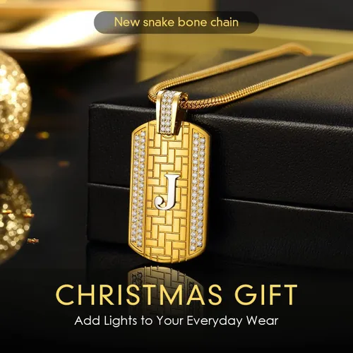 Vista 3 de ETEVON Fathers Day Gifts 18K Gold Plated Initial Necklace for Men, Gold Stainless Steel Letter Pendant Necklace Hip Hop Square Chain Jewelry Gift