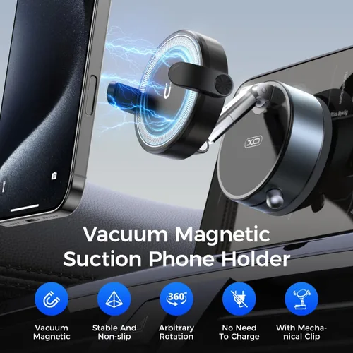 Vista 2 de Soporte magnético de succión 2 en 1 con clip y vacío, soporte de teléfono con ventosa ajustable de 360°, soporte para teléfono celular manos libres