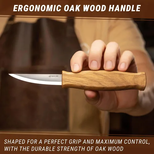 Vista 8 de Cuchillo para tallar madera BeaverCraft C4s 3" - Cuchillo de tallado con funda de cuero para talladores - Herramientas de tallado de madera