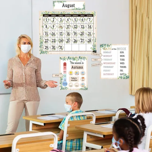 Vista 5 de Juego de tablones de anuncios con calendario de vegetación para el aula, simplemente eucalipto, decoración de aula, calendario, estaciones, tabla