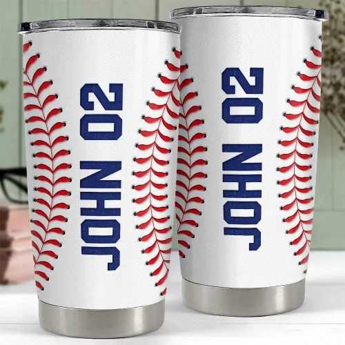 Vista 2 de Vaso de béisbol personalizado, nombre personalizado de 20 onzas, 30 onzas con tapa, regalo para jugadores, hijo, marido, fanático, partidos