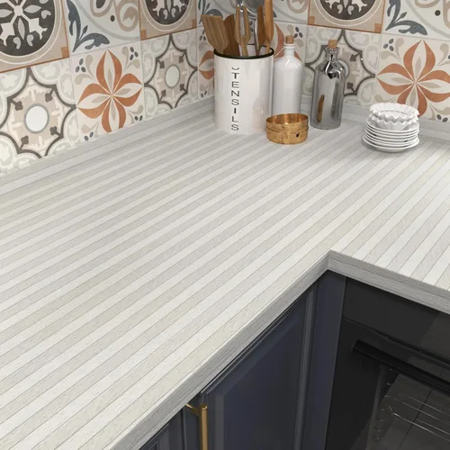 Vista 4 de Papel tapiz de listones de madera gris, paneles de madera autoadhesivos para pared, papel de contacto a rayas de madera para armarios y cajones, 6.