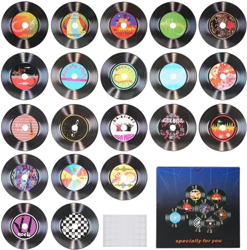 Vista 4 de Juego de 20 piezas de decoración de discos de vinilo en blanco, colección de collage de pared 5.6, pósteres de cubierta de álbum de Cd, decoración
