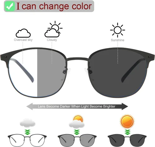 Vista 2 de YIMI Gafas de sol fotocromáticas con bloqueo de luz azul para mujeres y hombres, marco redondo de ojo de gato, filtro UV, gafas