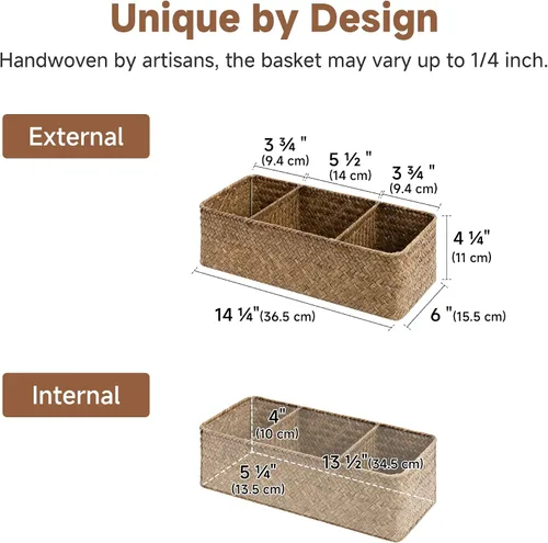 Vista 2 de StorageWorks Cestas de papel higiénico para estantes, cestas de mimbre de 3 secciones, cesta de inodoro para tapa de depósito, encimera, despensa