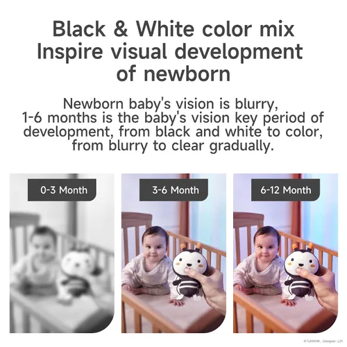 Vista 2 de TUMAMA Juguetes de bebé blanco y negro para 3, 6, 9, 12 meses, sonajeros colgantes de felpa, juguetes de cochecito para recién nacidos para niños