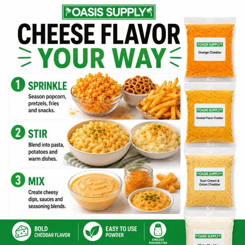 Vista 6 de Oasis Supply, Polvo de queso cheddar, muestreador de 4 onzas de cada cuatro sabores - 16 onzas en total