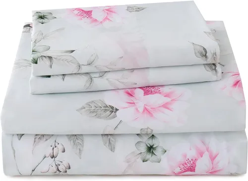 Vista 31 de Yibeizi - Juego de sábanas con estampado floral para cama de tamaño queen, sábanas de microfibra con patrón botánico boho, fundas para almohada