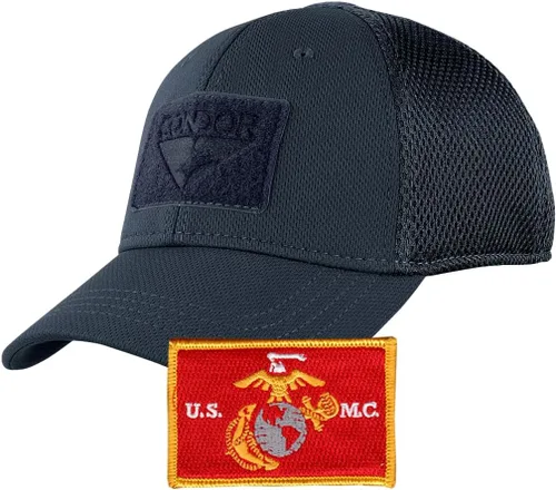 Vista 4 de Paquete de gorra táctica ajustada de malla Condor, en God We Trust & USA, elige la talla Negro