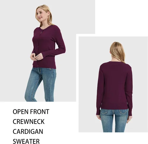 Vista 2 de Women's Crew Neck Button Down Long Sleeve Cardigan Sweater