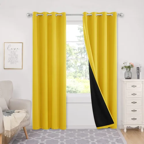 Vista 14 de Deconovo Cortinas opacas 100% con forro negro, cortinas con ojales aisladas térmicamente que reducen el ruido, doble capa para oscurecer