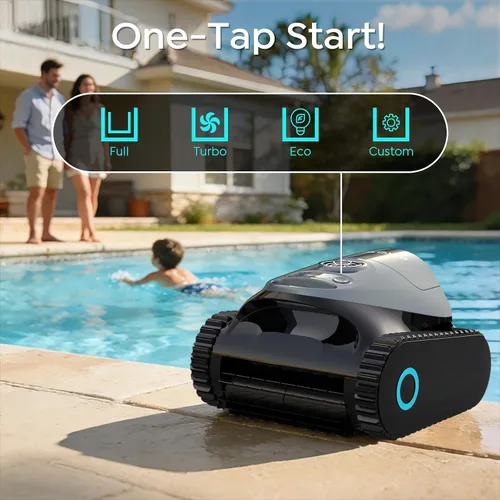 Vista 5 de Limpiador robótico TALOSBO C1 para piscinas, 180 minutos, succión ultra fuerte, limpieza de paredes y líneas de flotación, aspiradora de piscina