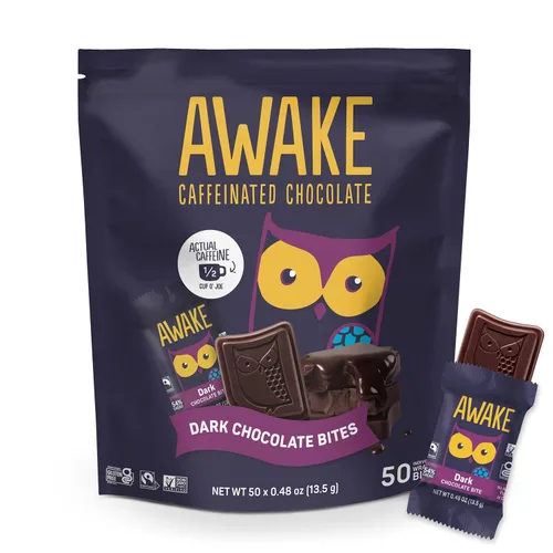 Vista 14 de AWAKE - Bocaditos de chocolate con cafeína - Chocolate con leche crujiente, 50 piezas - 50 mg de cafeína - Dulces envueltos individualmente