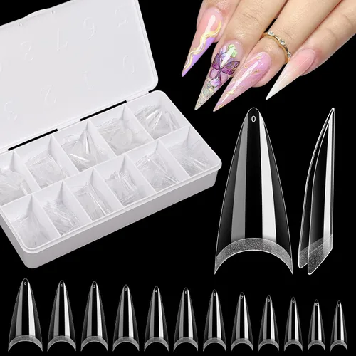 Vista 15 de Quaferen Puntas de Uñas de Almendra Medianas: 240pcs Puntas de Uñas Postizas Acrílicas Preformadas Forma de Almendra - 12 Tamaños Gel Suave