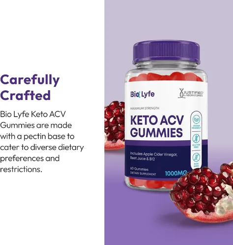 Vista 6 de Justified Laboratories Bio Lyfe Keto ACV Gummies (1000 mg) – 60 unidades, paquete de 3 – Hecho con la madre y vitamina B12 – Sin OMG, veganas, sin