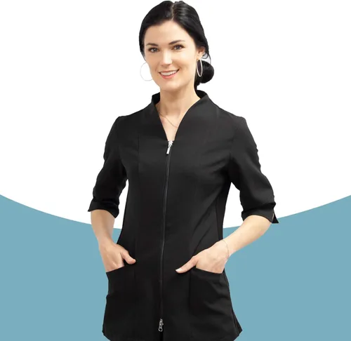 Vista 6 de Abrigo de laboratorio para mujer uniforme para spa esteticista dental cuello de cisne