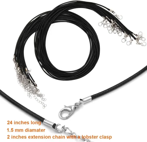 Vista 4 de EuTengHao 120 piezas de cordón para collar, collar encerado negro para hacer joyas, collares, pulseras (24 pulgadas de largo, 0.059 in de ancho)