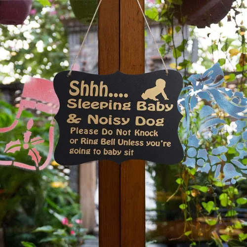 Vista 7 de Letrero de bebé para puerta delantera, letrero de puerta de bebé con texto en inglés «Shhh Sleeping Baby», letrero de «No molestar», letrero