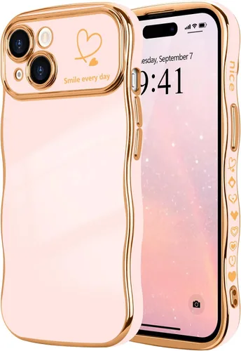 Vista 87 de LCHULLE - Funda para iPhone Air, linda para mujeres y niñas, con forma de onda, color azul bebé Luxury Plating Curly Wavy Frame with Love Heart