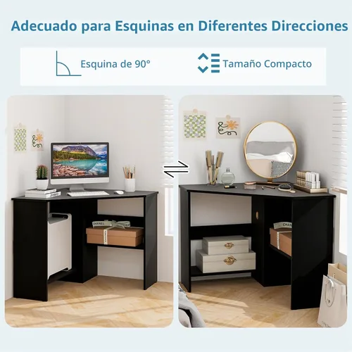 Vista 6 de Escritorio esquinero Tangkula, escritorio de computadora de 90 grados en forma de triángulo para espacios pequeños, escritorio esquinero