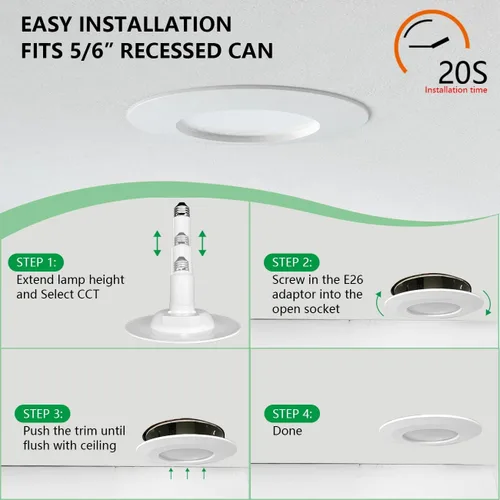 Vista 5 de Soliseed - Paquete de 4 unidades de iluminación LED empotrable de 5/6 pulgadas 5CCT, luz de techo regulable, color seleccionable