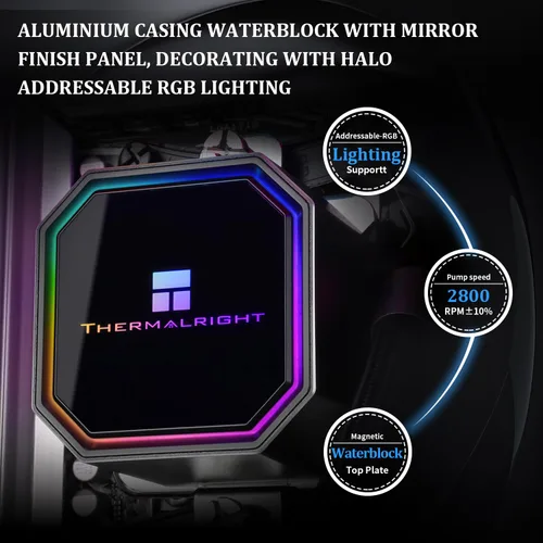 Vista 4 de Thermalright Frozen Prism 240 - Enfriador líquido de CPU negro, bomba controlada PWM eficiente de 3300 RPM, ventilador PWM serie TL-E12 × 2, piezas