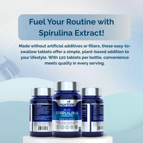 Vista 6 de Tabletas de espirulina azul – 250 mg por porción diaria, superalimento de ficocianina, 120 tabletas, 2 tabletas por día – Suministro de 2 meses