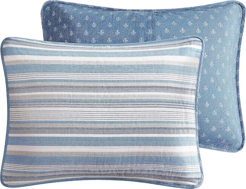Vista 4 de Nautica - Juego de edredón Twin, ropa de cama de algodón suave y transpirable con sensación de peso medio, juego de cama reversible de 2 piezas