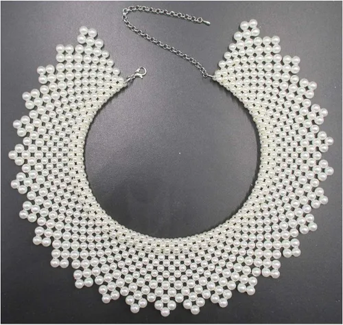 Vista 3 de Collar de perlas sintéticas collar con peto y cuello de perla collar de perla blanco perlamarfil